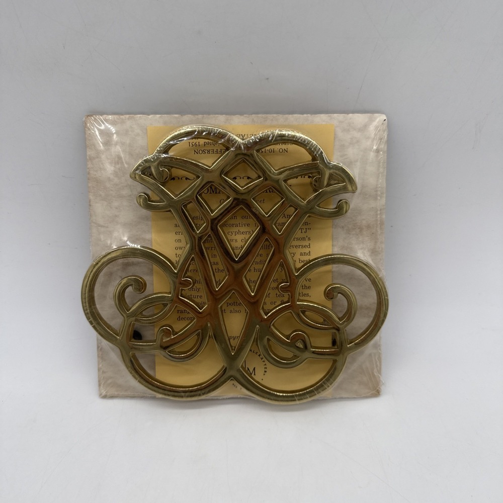Virginia Metalcrafters Thomas Jefferson Cypher Gold Tone Trivet -- NEW